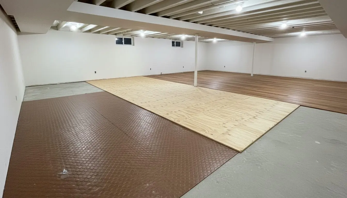 A basement floor part way through being laid in a house in Lancaster, Pennsylvania.